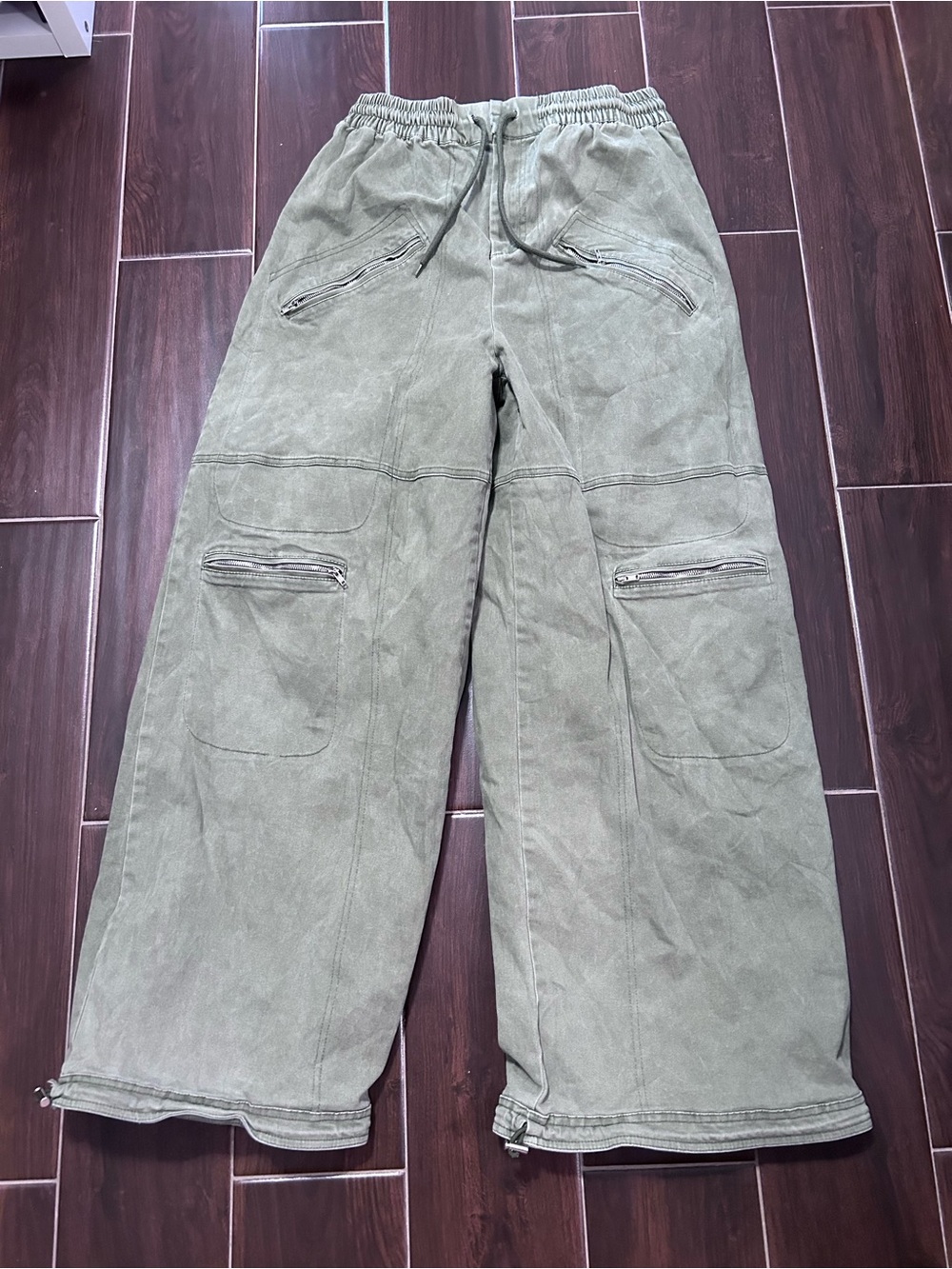 Akira Cargo Baggy Wide Leg Pants L Olive Utility Pocket Grunge Punk Y2K Skater